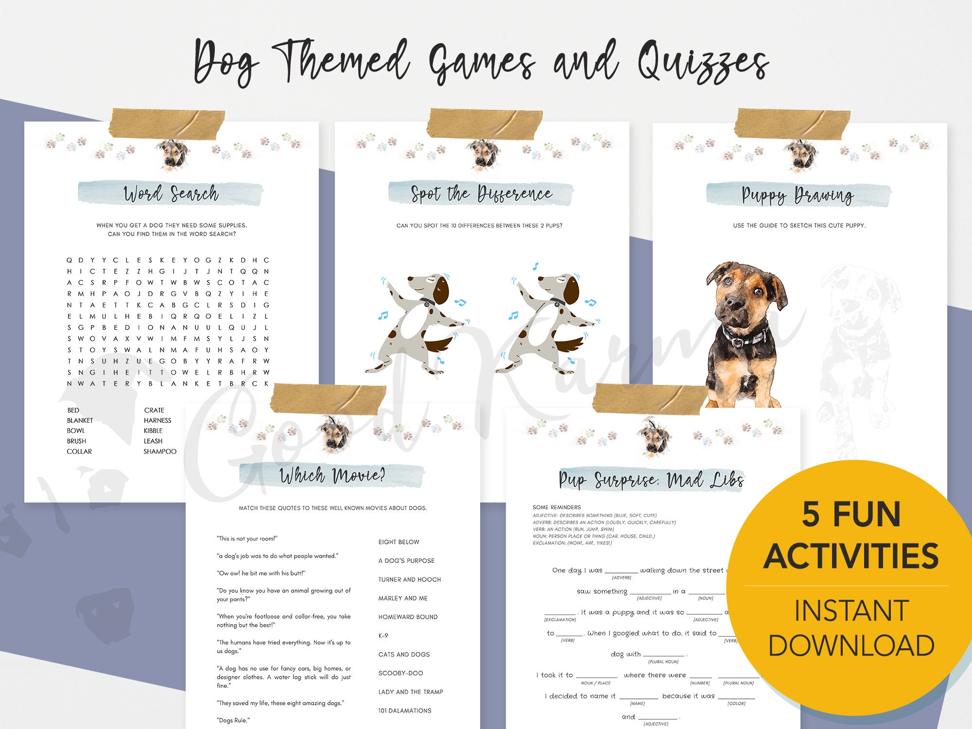 Dog Birthday Party Games Printable Games for Children Word - Etsy