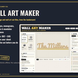 Wall Art Maker App - Name Sign, Monogram, 32 Scenes and Mandala CNC Laser Cut File Generator, 20 Fonts, DXF SVG, Works Offline