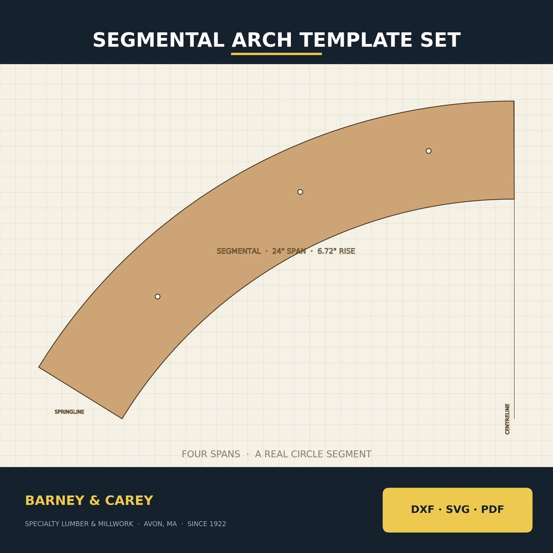 Arch Router Template Segmental Arch Template DXF SVG | Shallow Circle Arc Arch Router ...
