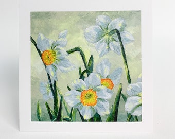 Set of 6 Painted Floral Greeting Cards / Daffodils / Note Cards / Envelopes Included / Blank Inside / Stationery Set / 5x5”