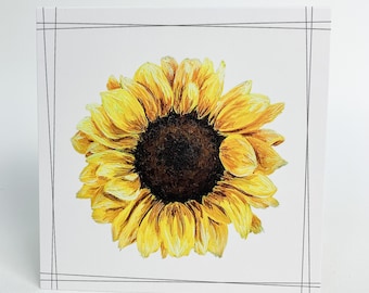 Set of 6 greeting cards with envelopes / sunflower/ blank note cards / stationery set / blank inside / square / 5x5”