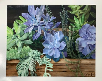 8x10 "Succulents" Print / Floral Painting / Flower Art / Garden Scene / Home Decor