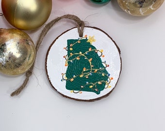 Georgia Christmas Tree Ornament / Hand Painted Wooden Ornament / Christmas Tree with Lights / State Ornament