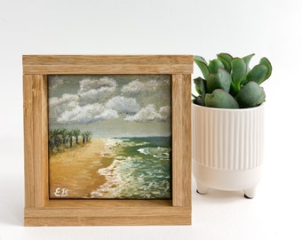 Mini Beach Painting "Deserted" / small art oil painting / beach decor / bathroom shelf decoration / nautical painting / home decor