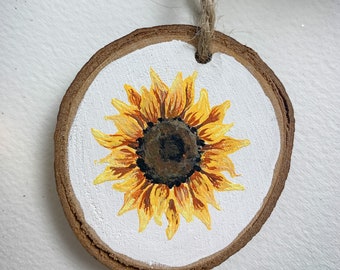 Mini Ornament / Sunflower Hand Painted Rustic Wooden Ornament
