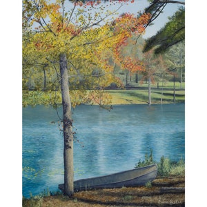 Lake and Fishing Boat Painting / 8x10 Lake Painting / Print / Fishing Boat / Lake House Decor / Father’s Day Gift / Landscape Fine Art Print