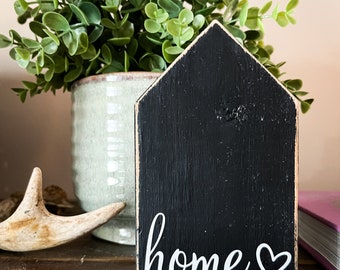 Wooden House Block Sign / Farmhouse Home For Shelf Or Mantle / Rustic Wood Decor / Shelf Sitter / Home Saying