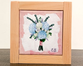 Blue Hydrangeas / Mini Flower Bouquet Painting / Farmhouse Decor / Wedding Gift / Bridesmaids Gift / Wedding Bouquet / Shelf Decor