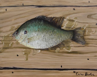 Fish Painting / Print / Rustic Art for Man Cave / Father's Day Gift / Gifts for Him / Fishing / Lodge Lake House Decor