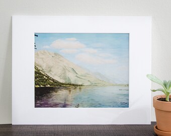 8x10 MATTED "Jenny Lake" Print / mountain painting / lake art / mountain range / home decor / landscape scene
