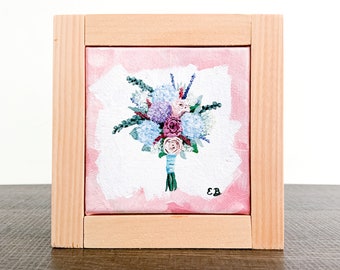 Hydrangeas And Roses Painting / Mini Flower Bouquet / Farmhouse Decor / Wedding Gift / Bridesmaids Gift / Wedding Bouquet / Shelf Decor