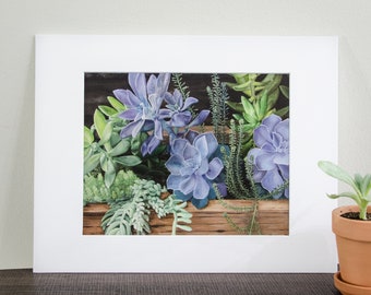 8x10 MATTED Succulent Print / flower painting / succulent gift / succulent decor / floral art / fine art painting / home decor