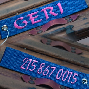FOUR Personalized Embroidered Double Sided Luggage Tags / Bag Tag Bundle - (Limit 15 characters/spaces per side per tag PLEASE . Thanks)