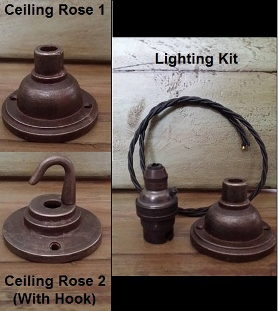 Period Iron Vintage Industrial Hanging Pendant Fitting Light Salvage Hook Ceiling Rose Gland Rustic