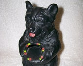 Vintage Cast Iron Black Bear Money Bank with Honey Pot
