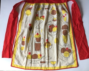 Vintage Mid Century 1950’s Ice Cream Sundae Half Apron Cotton Unused