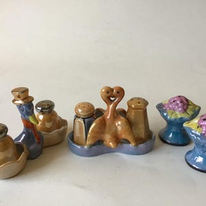 Vintage Salt & Pepper Shakers lot Japan Luster Lusterware Birds and Flower Baskets Art Pottery