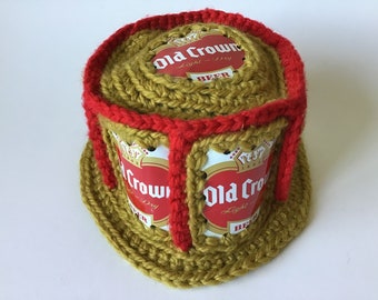 Vintage Old Crown Beer can knit crochet bucket hat