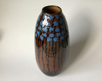 Large Max Laeuger Baden Germany 1900-1910 Art Nouveau Blue flowers Art pottery vase