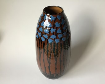Large Alfred Kusche Baden Germany Art Nouveau Blue flowers Art pottery vase