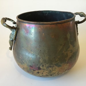 Vintage Copper Handled Pot Cauldron Planter with Fancy Bird Handles image 3