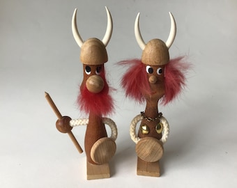 Vintage MCM Danish Denmark Folk Art Wood Viking Couple