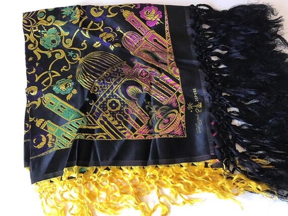Vintage Taj Mahal Silk Satin Fringe Piano Scarf Shawl 1940’s View 4