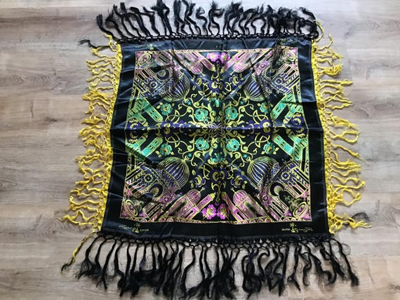 Vintage Taj Mahal Silk Satin Fringe Piano Scarf Shawl 1940’s View 3