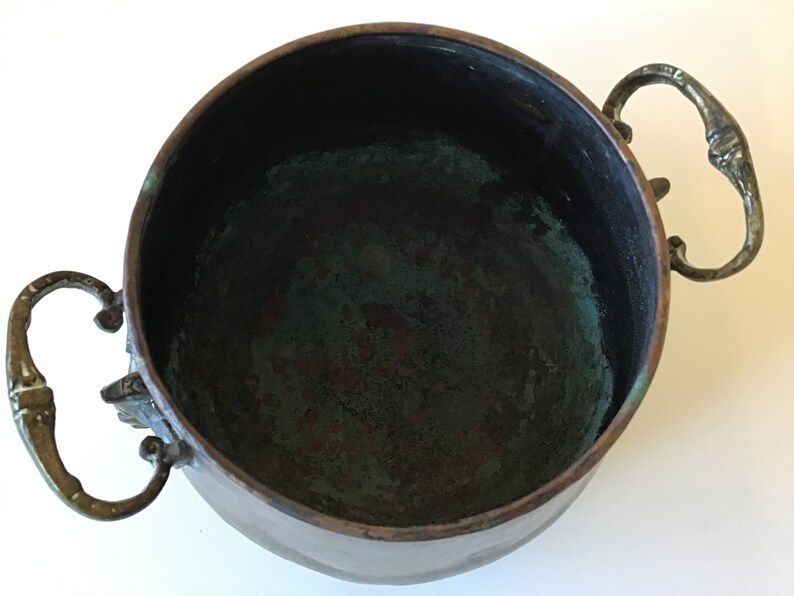 Vintage Copper Handled Pot Cauldron Planter with Fancy Bird Handles image 9
