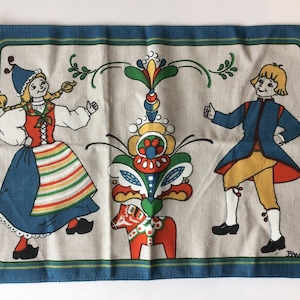Vintage Sweden Linen Couple Dancing Placemat Signed