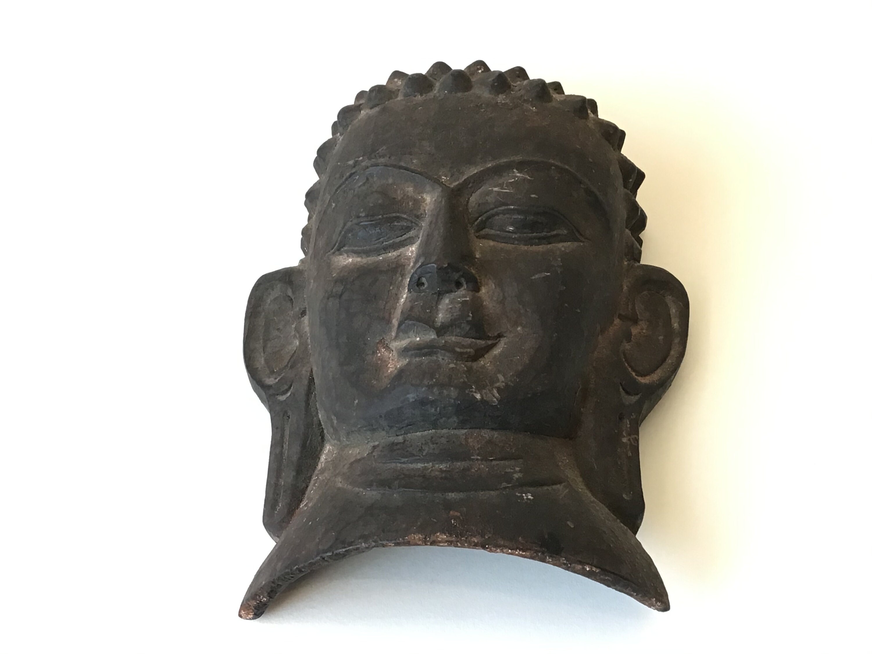 VINTAGE ANCIENT LARGE WOOD CARVED BUDDHA RED FACE MASK WALL SCULPTURE HOME DECOR 