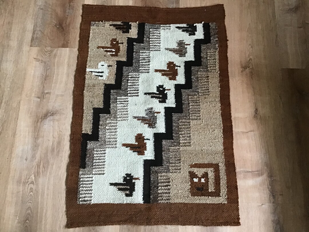 Vintage Peruvian Rug Wall Tapestry Birds and Cat - Etsy