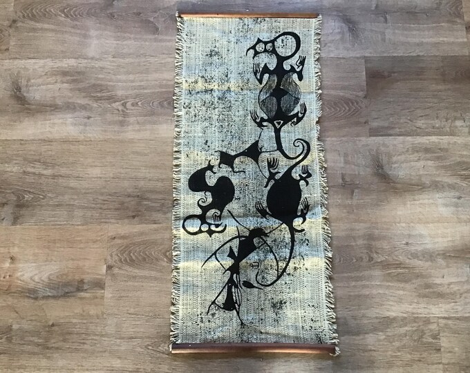Splatter Taniwha Rocks Vintage Jill Totty Maori Art Hand Printed Wall Tapestry Fiber Art Rock ...