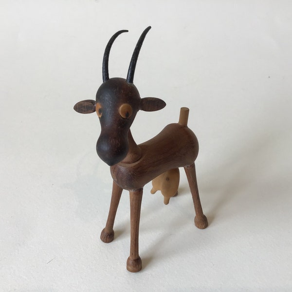 Vintage Vila Spain Miniature Wooden Goat Figurine MCM