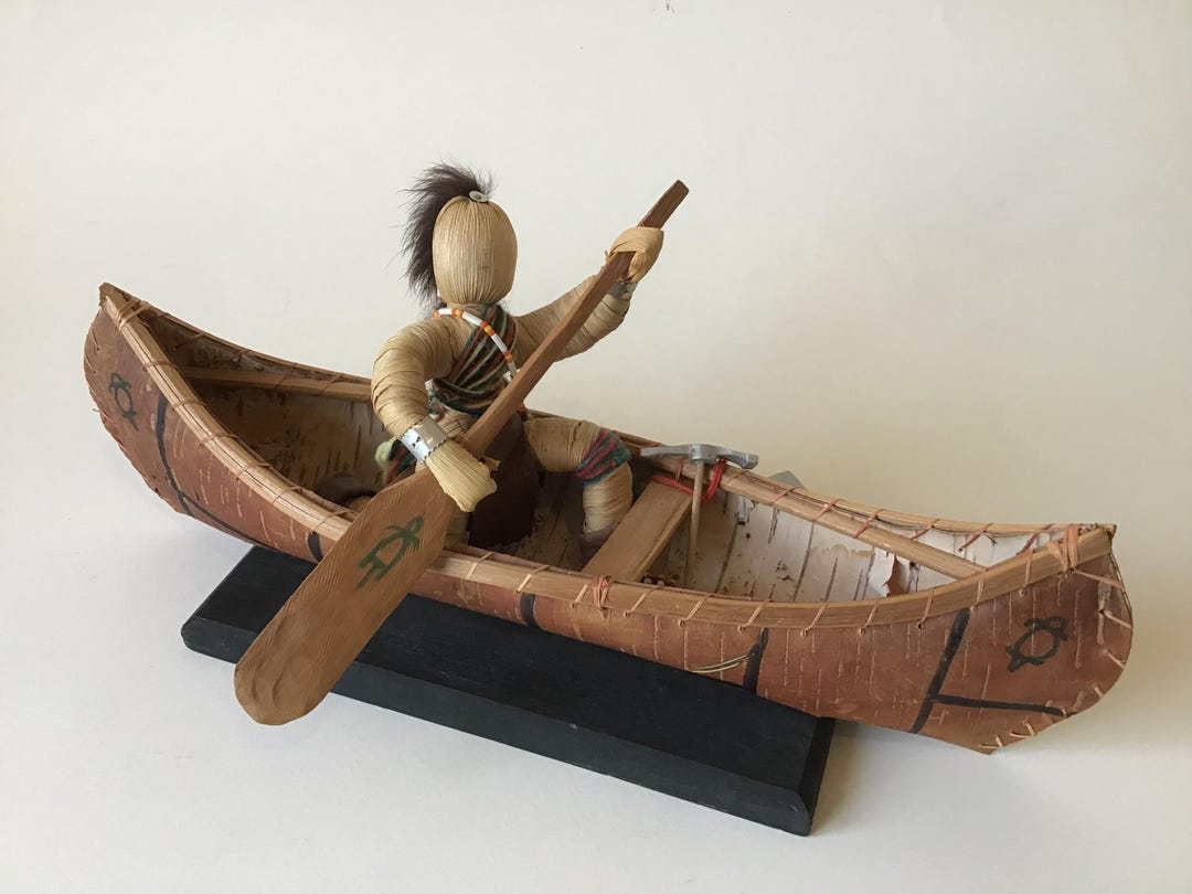 Vintage Native American Iroquois Corn Husk Doll in Canoe Iroqrafts Etsy