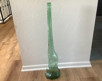 Vintage Italian Green Glass Elephant Figural large Cevin Wine Bottle Decanter 32.5 inches