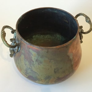 Vintage Copper Handled Pot Cauldron Planter with Fancy Bird Handles image 4