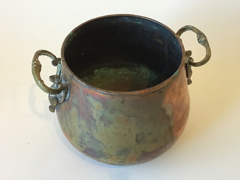 Vintage Copper Handled Pot Cauldron Planter with Fancy Bird Handles image 4