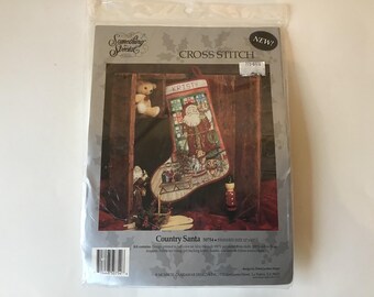 Vintage Candamar Needlepoint Christmas Stocking Sealed Kit 50754 Country Santa