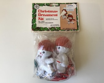 Vintage Holiday Christmas Sequins Ornament Kit 3493 Sporty Snowmen
