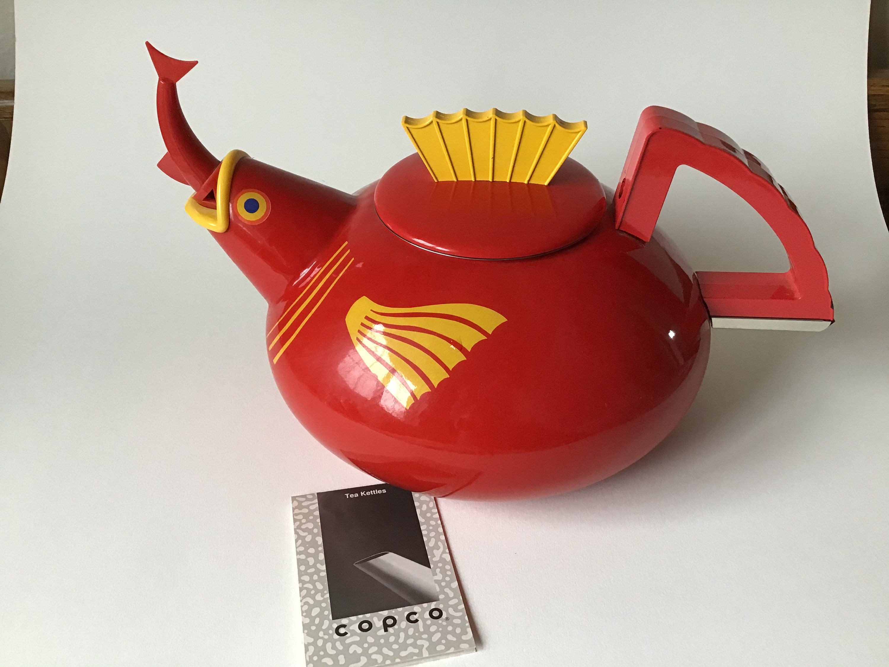 Vintage Unused 1994 Copco Red Fish Under the Sea Tea Kettle Pot With  Whistle and Manual 