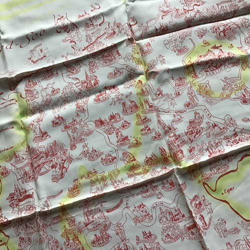 Vintage 1930’s German Souvenir Map Rayon Scarf 30x30
