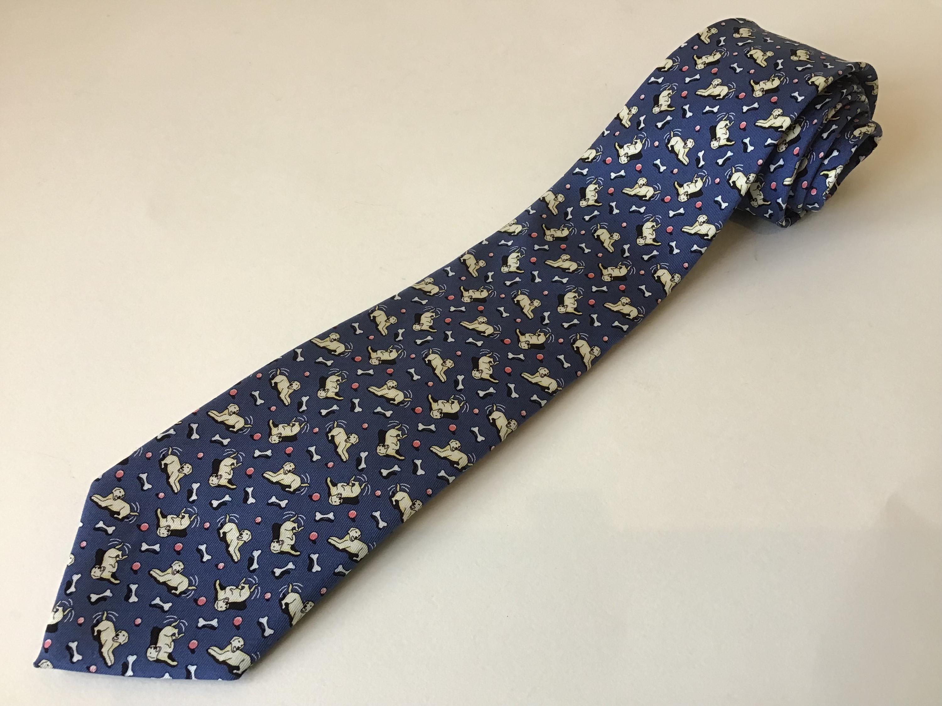 Vineyard Vines Blue Silk Mens Neck Tie Shep Ian Labrador Golden