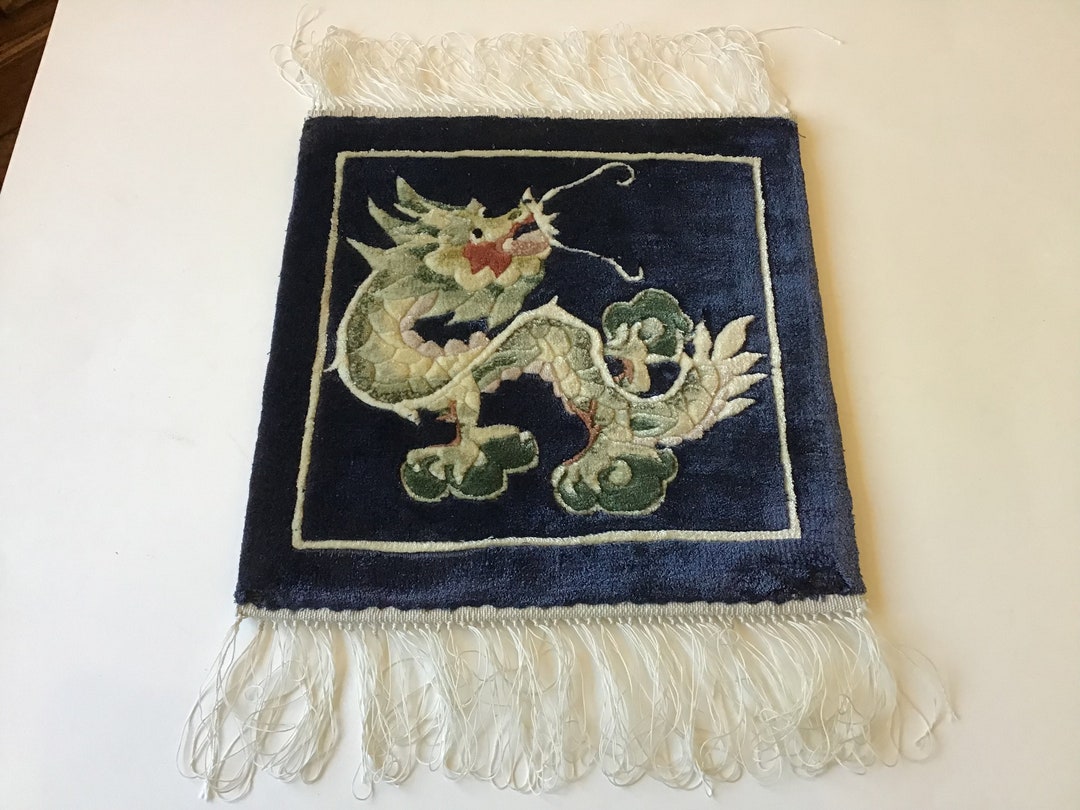 Vintage Chinese Small Blue Woven Rug With Dragon 3 Etsy
