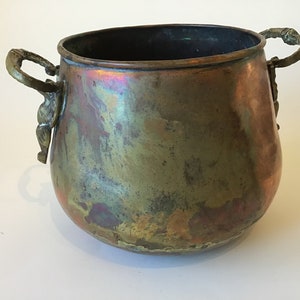 Vintage Copper Handled Pot Cauldron Planter with Fancy Bird Handles image 8