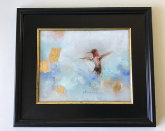 Beautiful Hummingbird Original Signed Painting Amanda Faubus