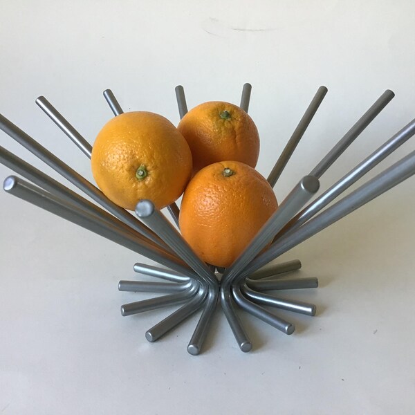 Vintage MCM Metal Art Fruit Basket Decorative Sculptural Atomic Starburst