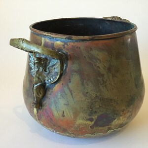 Vintage Copper Handled Pot Cauldron Planter with Fancy Bird Handles image 2