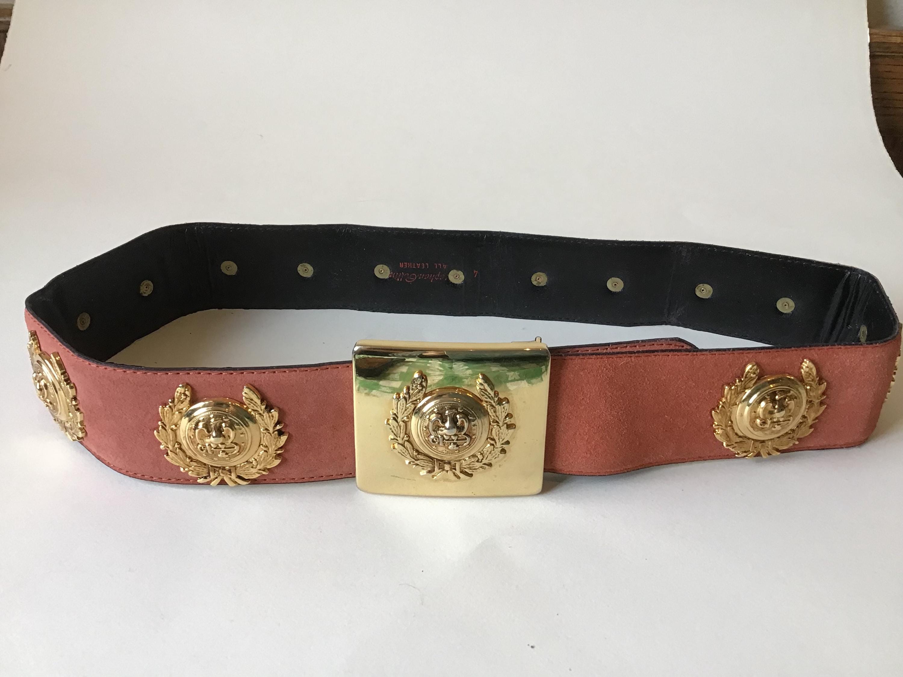 VTG Stephen Collins Leather Brass Statement Belt Tan Gold Size 3 - 33” Long Stephen Collins Belt - Etsy main image 3