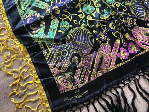 Vintage Taj Mahal Silk Satin Fringe Piano Scarf Shawl 1940’s View 2